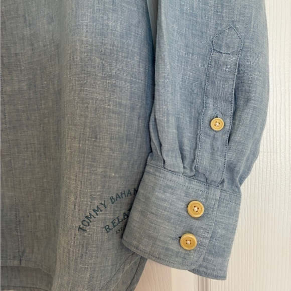 Tommy Bahama 100% Linen Light Blue Button-Down Long Sleeve Shirt M - Picture 5 of 12